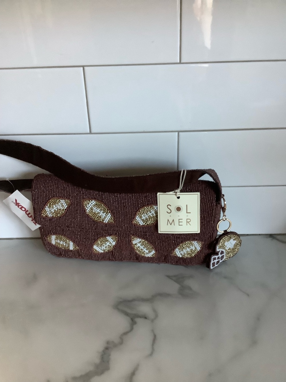 Sol & Mer Brown Beaded Shoulder Bag with Heart Charm